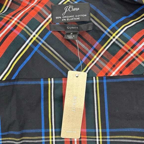 J Crew Top Womens 2 Stewart Tartan Plaid‎ NWT Organic Cotton Poplin Holiday - Picture 2 of 13